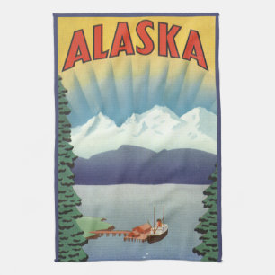 Vintages Alaska Reiseplaner Kunst, Landschaftliche Geschirrtuch