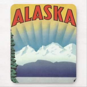 Vintages Alaska Reiseplaner Kunst, Landschaftliche Mousepad