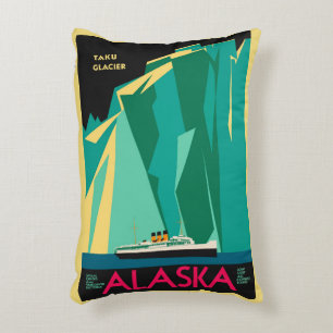 Vintages Alaska Reiseplaner Kunst, Taku Gletscher Dekokissen