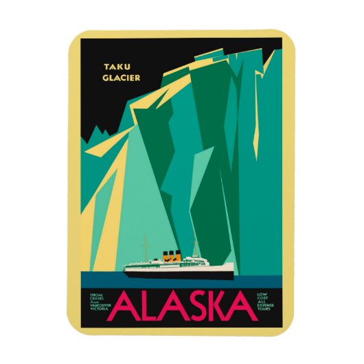 Vintages Alaska Reiseplaner Kunst, Taku Gletscher Magnet (Vertikal)