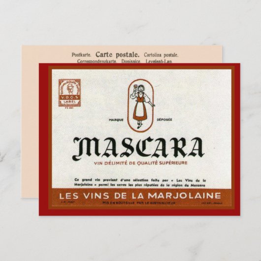 Vintages algerisches Weinetikett, Mascara Postkarte (Vorne/Hinten)
