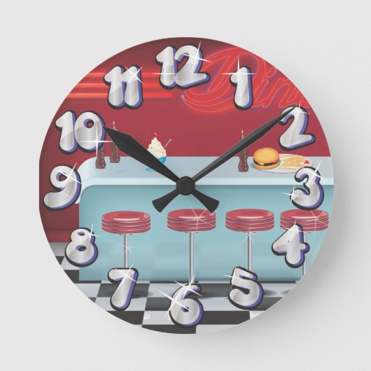 Vintages All American Diner Runde Wanduhr (Vorderseite)