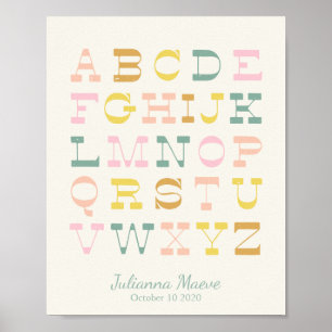 Vintages Alphabet Pastel Kinderzimmer Personalisie Poster