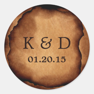 Vintages Alt gebranntes Papier HochzeitsSiegel Runder Aufkleber