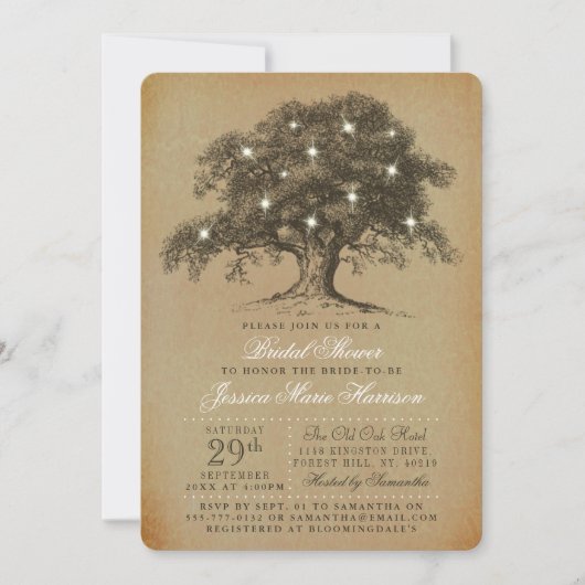 Vintages Altes Eichenbaum-Brautparty Einladung (Vorderseite)