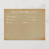 Vintages Altes Eichenbaum Brautparty Rezept Einladungspostkarte (Rückseite)