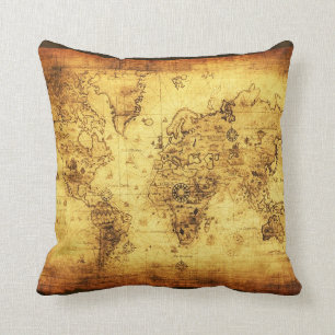 Vintages altes Gold World Map Decke Kissen