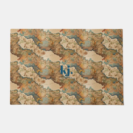 Vintages Altes Kartenmuster | Monogramm Fußmatte (Vorderseite)