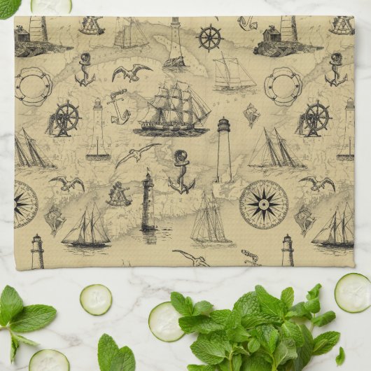 Vintages altes Kartenmuster Seefahrt Geschirrtuch (Gefaltet)