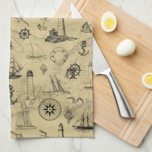 Vintages altes Kartenmuster Seefahrt Geschirrtuch (Viertel Falte)