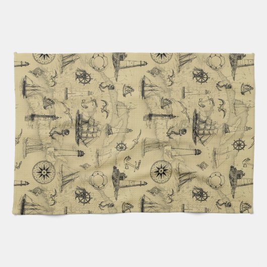 Vintages altes Kartenmuster Seefahrt Geschirrtuch (Horizontal)