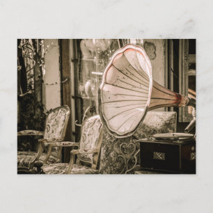 Vintages altes Mobiliar und Gramophon Postkarte