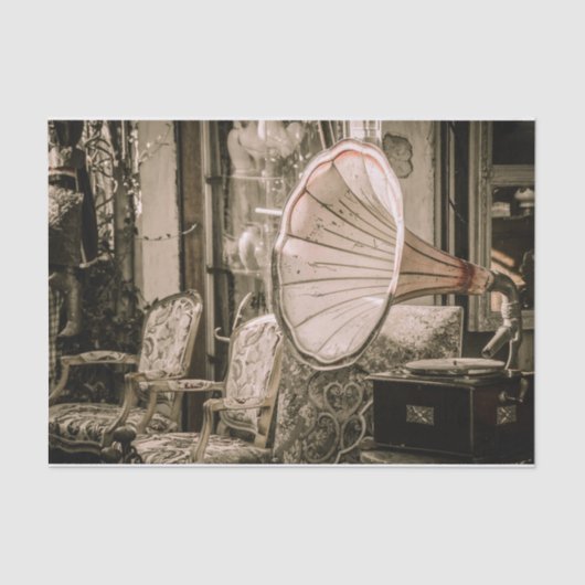 Vintages altes Mobiliar und Gramophon Seidenpapier (Vorderseite)