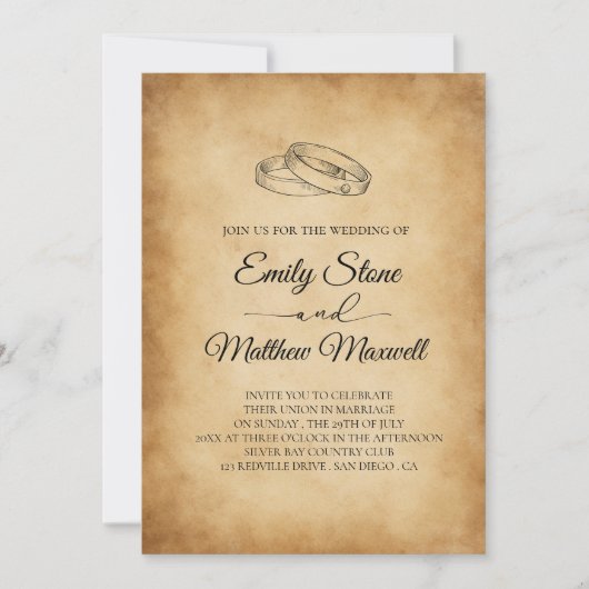 Vintages altes Papier, rustikale Hochzeit Einladung (Vorderseite)