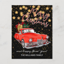 Vintages altes Red Car frohe Weihnachten Postkarte