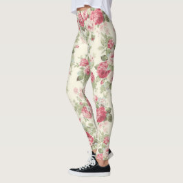 Vintages altmodisches Rosa und Rote Rose auf Creme Leggings