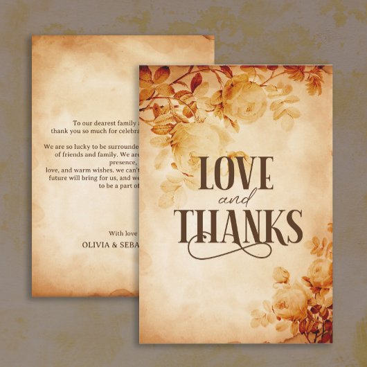 Vintages Altpapier mit Rose Hochzeit Dankeskarte