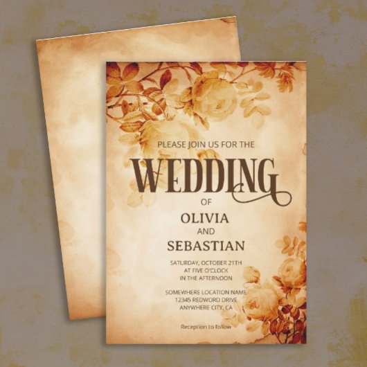 Vintages Altpapier mit Rose Hochzeit Einladung