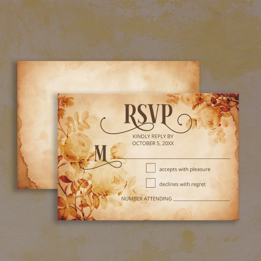 Vintages Altpapier mit Rose Hochzeit RSVP Karte