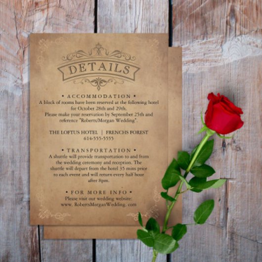 Vintages Altpapier Viktorianische Hochzeitsdetails Begleitkarte