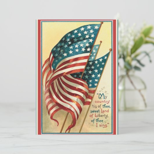 Vintages amerikanisches Flaggenland Feiertagskarte (Stehend Vorderseite)