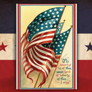 Vintages amerikanisches Flaggenland Feiertagskarte