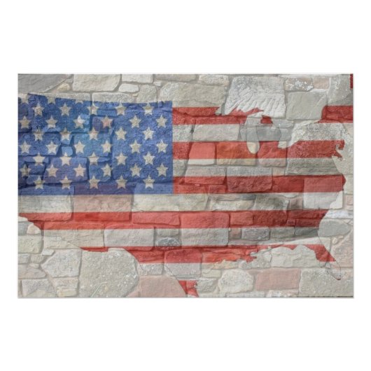 Vintages amerikanisches Patriotic Map Flag an der  Poster (Vorderseite)