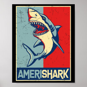 Vintages Amerishark America Amerishark Usa Flag 4. Poster
