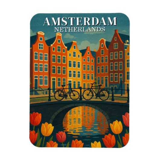 Vintages Amsterdam Fahrräder auf Bridge-Blume Magnet (Vertikal)