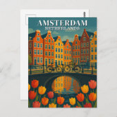 Vintages Amsterdam Fahrräder auf Bridge-Blume Postkarte (Vorne/Hinten)