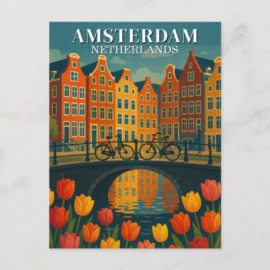 Vintages Amsterdam Fahrräder auf Bridge-Blume Postkarte (Vorderseite)