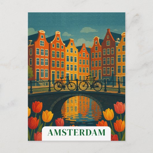 Vintages Amsterdam Fahrräder auf Bridge-Blume Postkarte (Vorderseite)