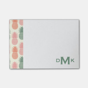 Vintages Ananas-Muster  Monogramm Post-it Klebezettel