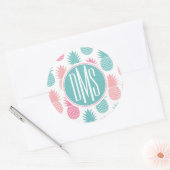 Vintages Ananas-Muster | Monogramm Runder Aufkleber (Umschlag)