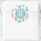 Vintages Ananas-Muster | Monogramm Runder Aufkleber (Tasche)
