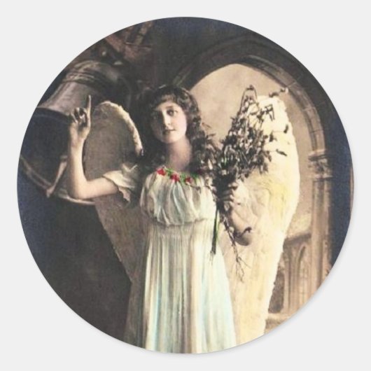 Vintages Angel-Foto Runder Aufkleber (Vorderseite)
