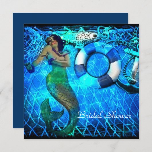 Vintages Ankermeerjungfrau-Strand-Brautparty Einladung (Vorne/Hinten)