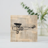 Vintages antikes Flugzeug in Zeitungsschrift Einladung (Stehend Vorderseite)