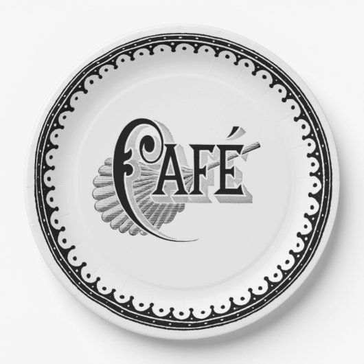 Vintages antikes französisches Café Typografie Pappteller (Vorderseite)