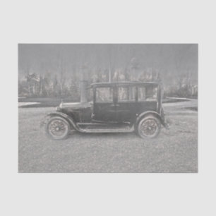 Vintages antikes Rustikales Schwarz-Weiß-Auto Seidenpapier