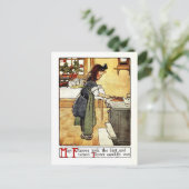 Vintages Antiquitätenmädchen in der Küche Postkarte (Stehend Vorderseite)