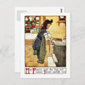 Vintages Antiquitätenmädchen in der Küche Postkarte (Vorne/Hinten)