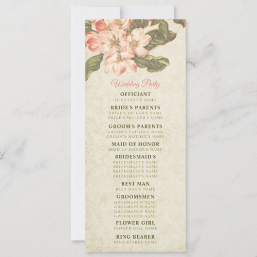 Vintages Apple Blossom-Hochzeitsprogramm Einladung (Rückseite)