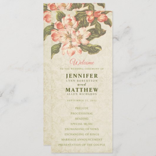 Vintages Apple Blossom-Hochzeitsprogramm Einladung (Vorne/Hinten)