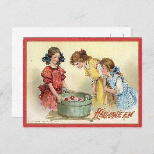 Vintages Apple Bobbing Halloween Postkarte (Vorne/Hinten)