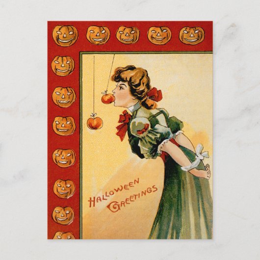 Vintages Apple Bobbing Halloween Postkarte (Vorderseite)