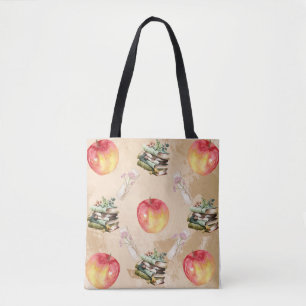 Vintages Apple & Book Pattern - Gemütliches Herbst Tasche