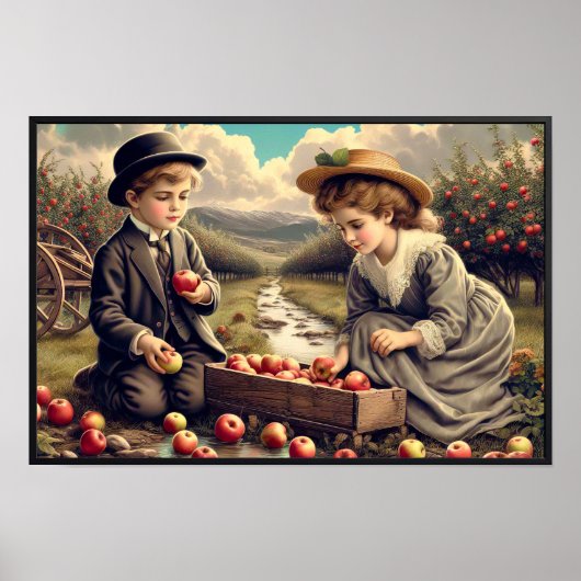 Vintages Apple Harvest Children Poster (Vorne)
