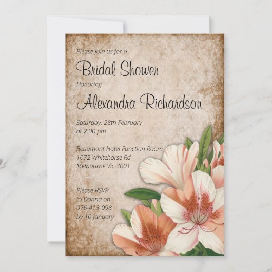 Vintages Apricot Lilies Brautparty Einladung (Vorderseite)