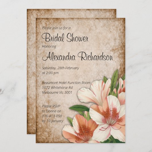 Vintages Apricot Lilies Brautparty Einladung (Vorne/Hinten)